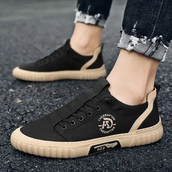 Mens Breathable Low-Top Sneakers | Simple Flat Casual Shoes in Black, Green, Grey, Khaki