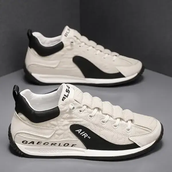 Mens Lightweight Colorblock Sneakers | Breathable Low-Top Casual Shoes in Black Orange, White