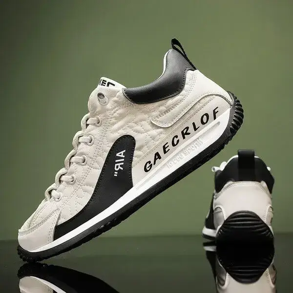Mens Lightweight Colorblock Sneakers | Breathable Low-Top Casual Shoes in Black Orange, White