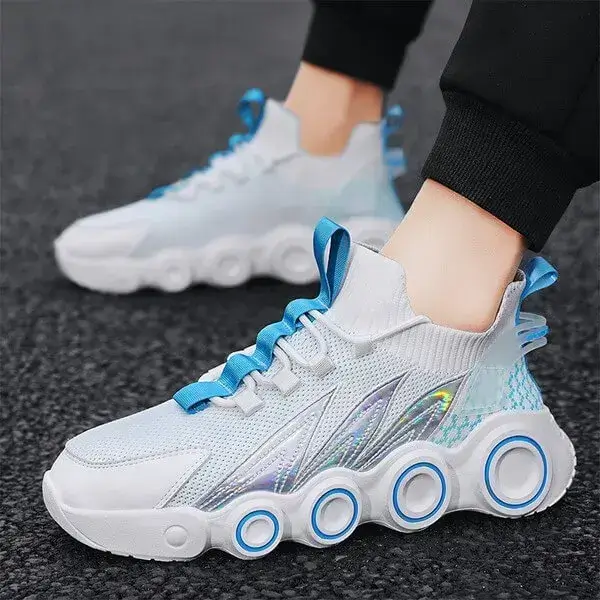 Mens Gradient Mesh Sneakers | Luminescent High-Top Casual Shoes in White, Black