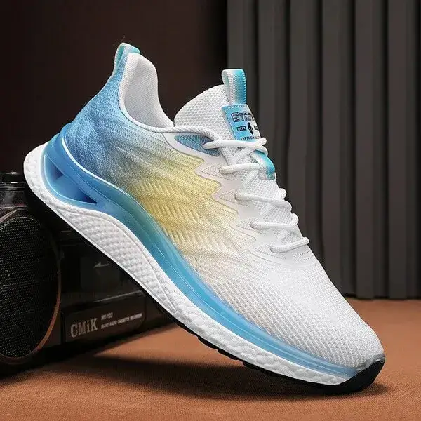 Mens Lightweight Running Sneakers | Light-Reflective Low-Top Sports Shoes in White Blue, White Orange, Black