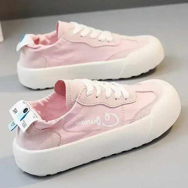 Womens Breathable Lace-Up Flat Shoes | Round Toe Casual Sneakers in Blue, Pink, White, Yellow