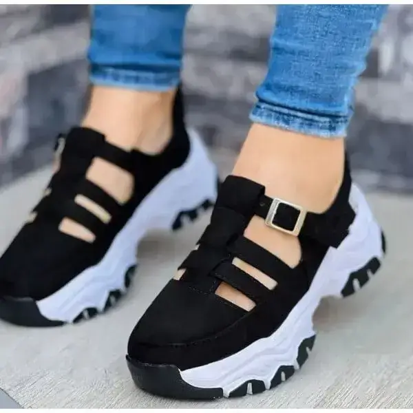 Womens Hollow Platform Sneakers | UV-Resistant Low-Top Casual Shoes in Black, Blue, Pink, Red, White